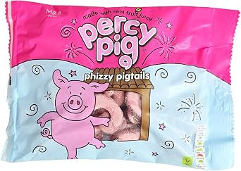 M&S Percy Pig Phizzy Pigtails 400g, Fruit Juice Flavoured Chewy Sweets, Fizzy Miniature Pig Shapes