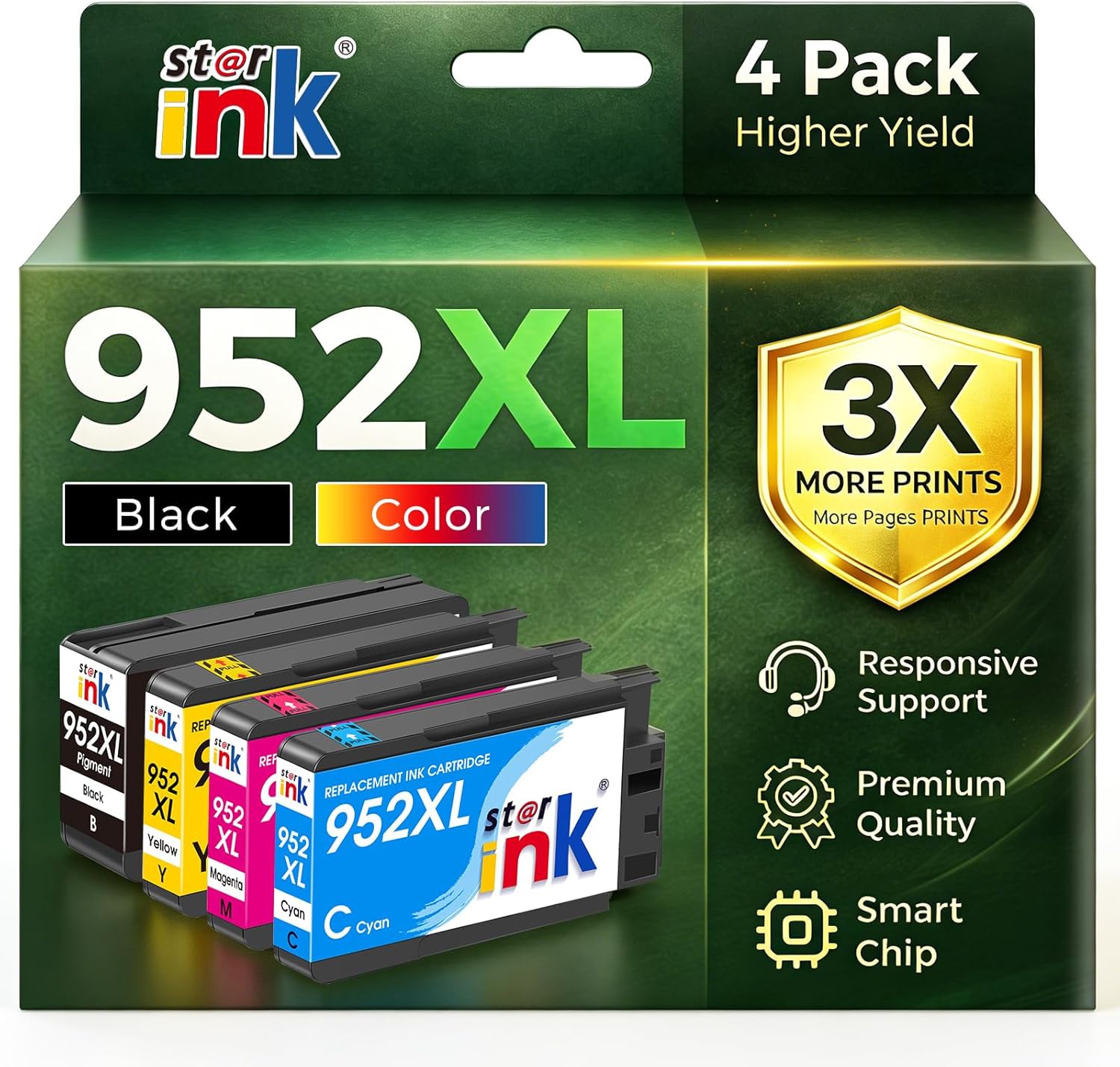 Starink 952XL Ink Cartridges Combo Pack Replacement for HP 952 XL 952XL work with OfficeJet Pro 8710 7740 8210 8720 8715 8730 8740 8702 7720 Printers, High Yield (Black, Cyan, Magenta, Yellow, 4-Pack)