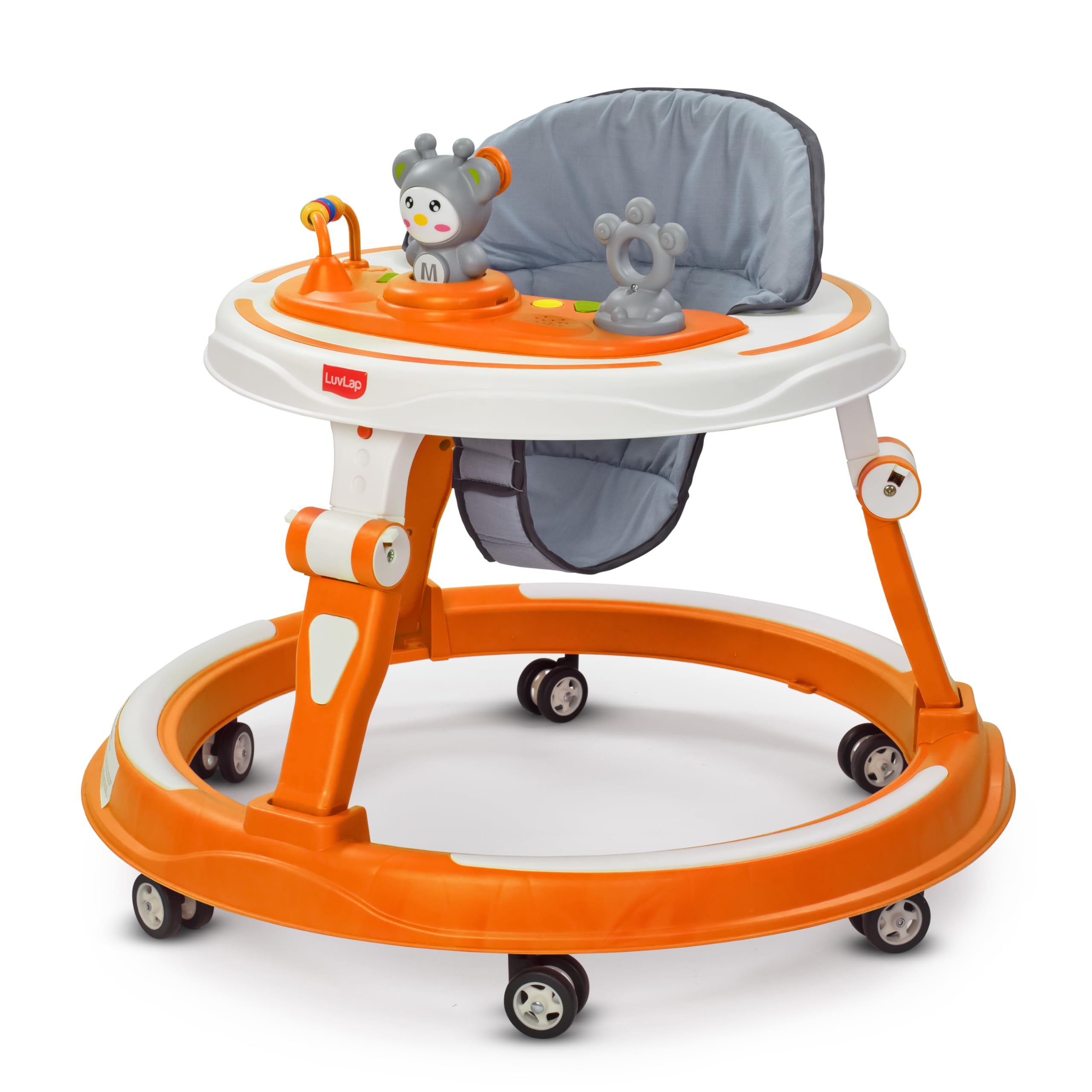 LuvLap 360° Joy Baby Walkers for 9+ Months | 3 Level Height Adjustment Walker with Switchable Food & Musical Toy Tray/Advanced Baby Activity Walker for Kids, Walker for Boys & Girls, Orange