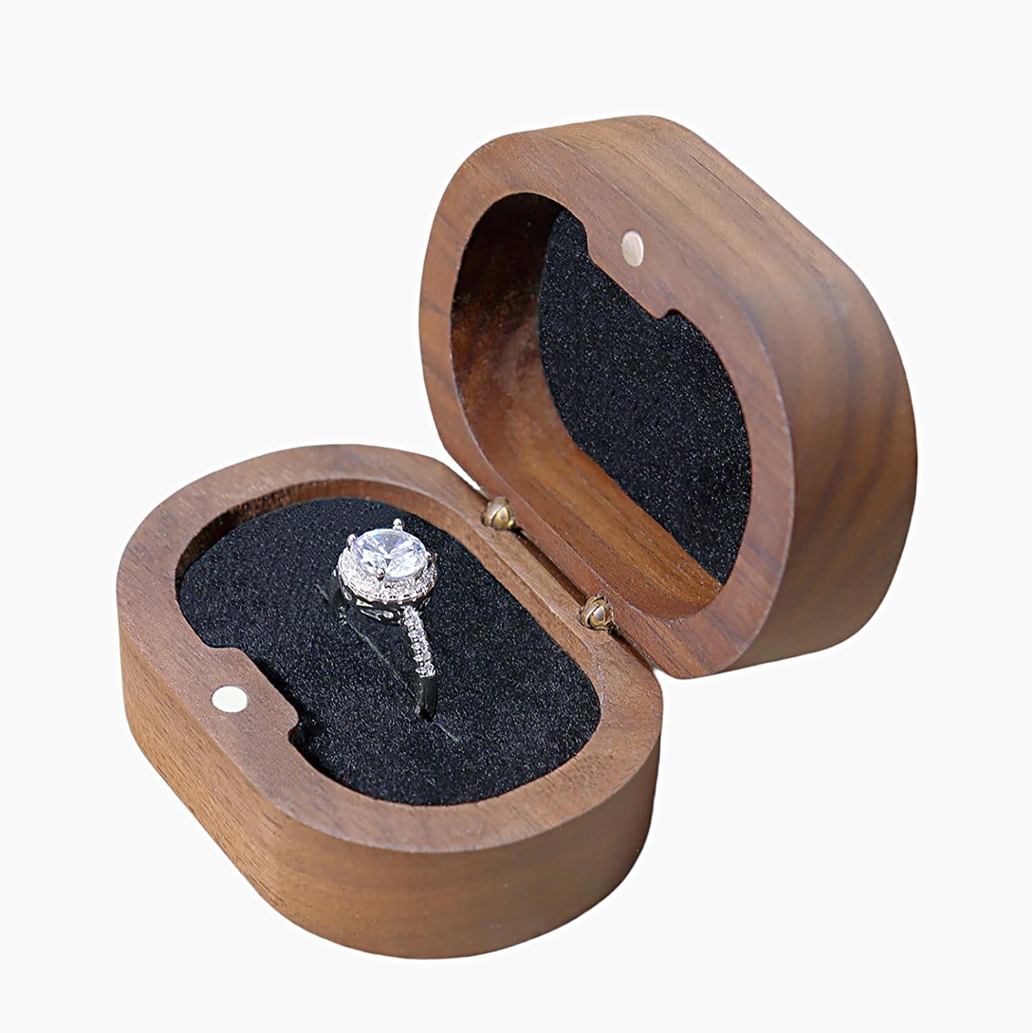 mens wood small ring case bearer holder single gift box 1 slot Proposal engagement ring box caja para anillo de compromiso rural retro ring earring gift box(Walnut swan velvet black lining)