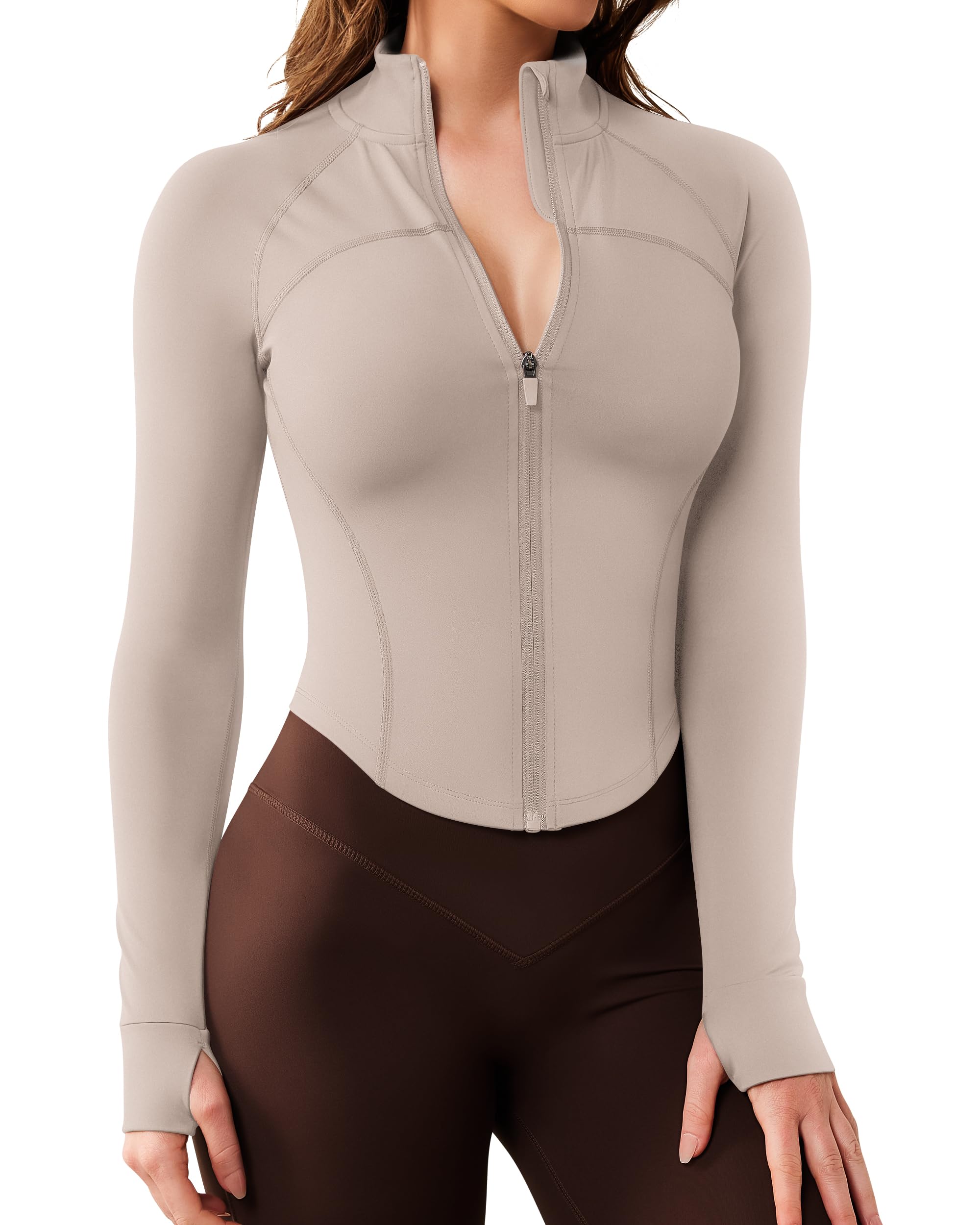 QUEENIEKE Langarm Laufjacke Damen Yoga Shirt Sport Crop Top Fitness Oberteil mit ReißVerschluss Trainingsjacke