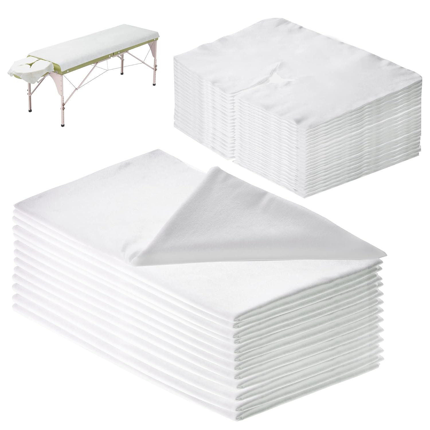Disposable Massage Table Sheets Sets, Massage Sheets and 100 Face Cradle Covers Combo, Extra Thick, White, Luxurious, 10 Flat 73 by 40 in. Disposable Sheets For Massage Table, Massage Table Sheets : Beauty & Personal Care