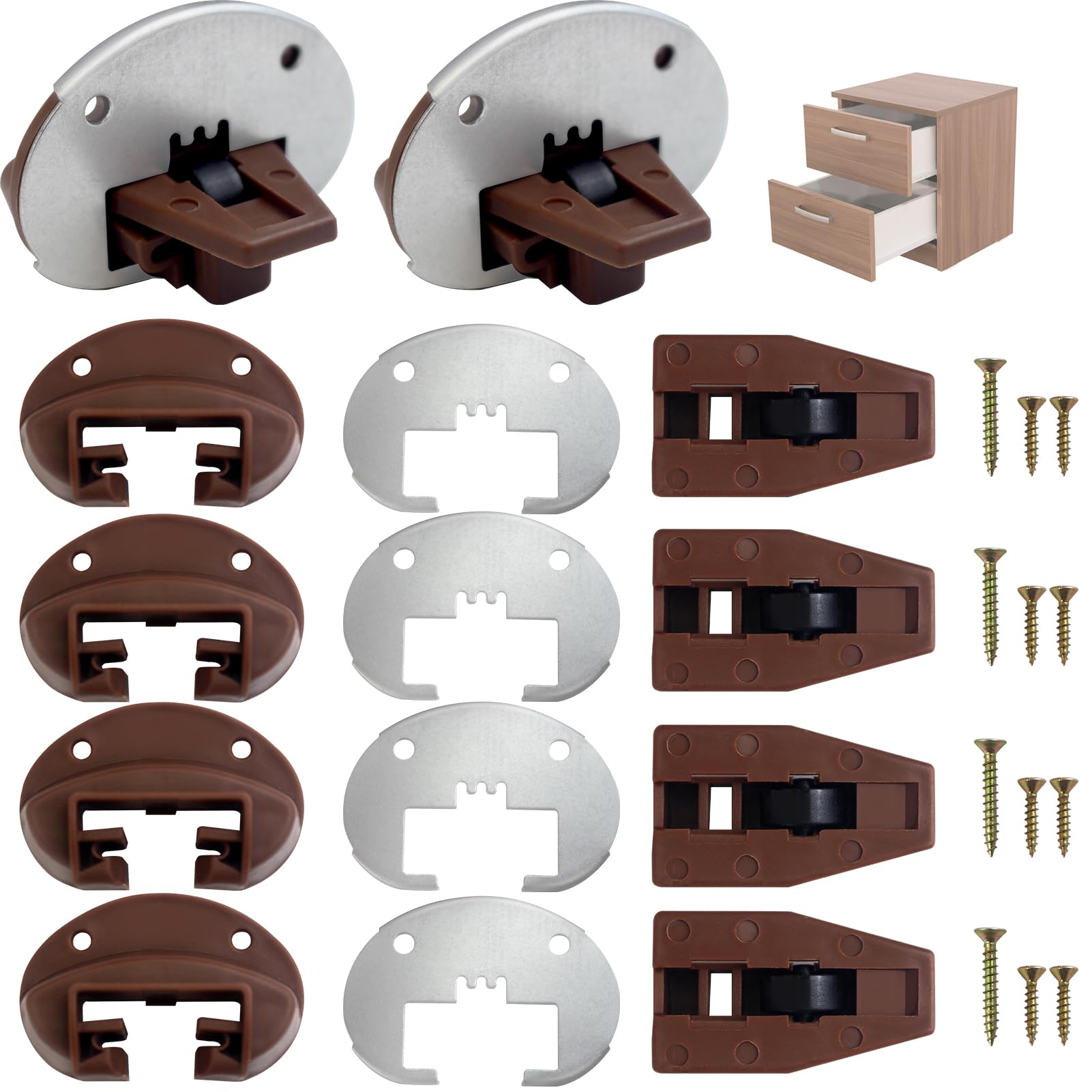 6 Set Dresser Drawer Track Slide Replacement Kit Compatible with Kenlin Rite-Trak II Model #168, Juvaeny Drawer Guide Kit, Dresser Drawer Replacement Parts,Metal Black Plate, Drawer Stop with Roller