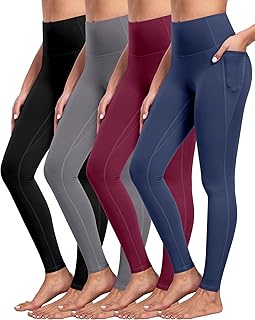 NORMOV 4 Packs Yoga Leggings with Pockets for Women, Soft High Waisted Tummy Control