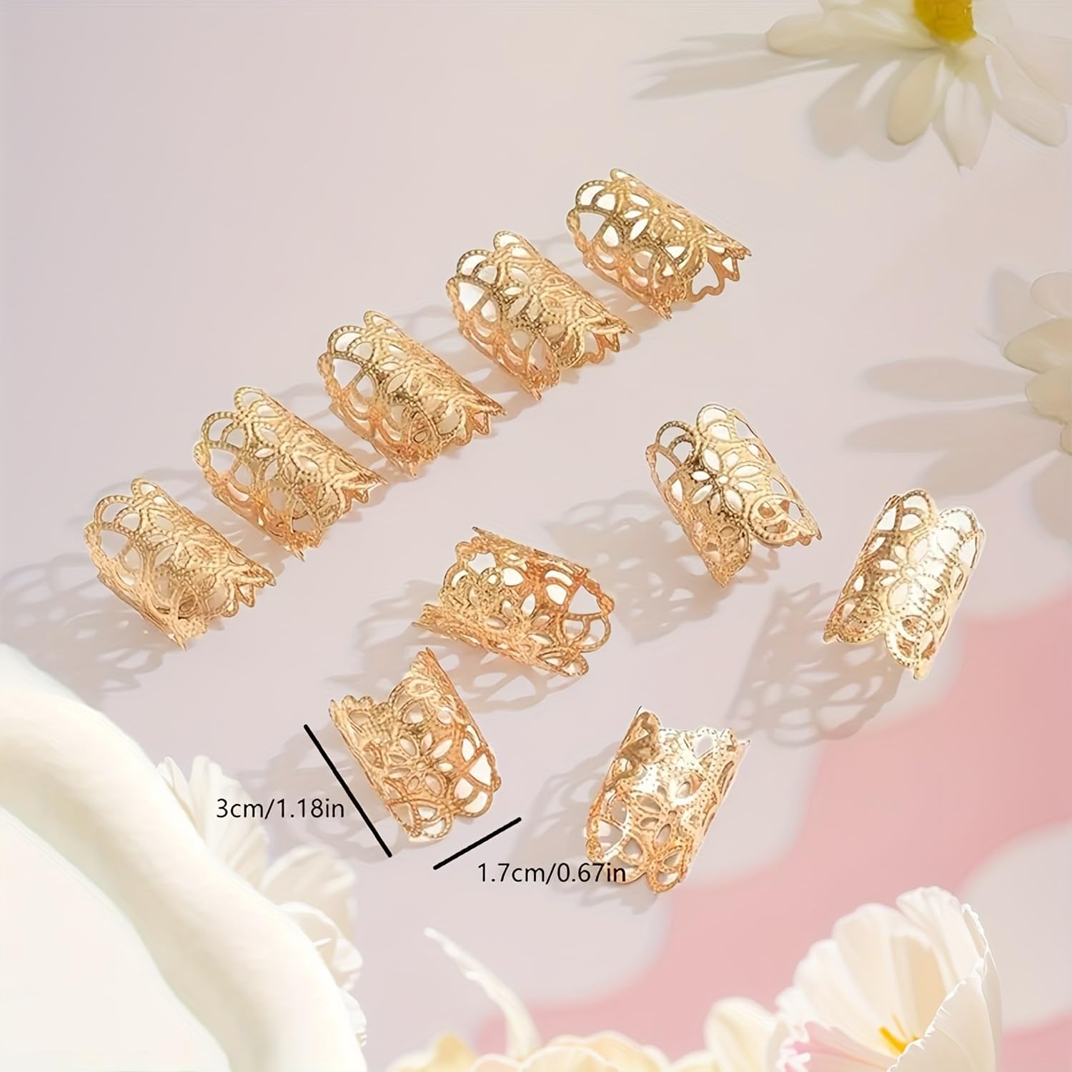Vintage Gold Plated Floral Full Finger Statement Rings Set, Hollow Lace Design, Knuckle Rings for Women, 10 Pieces