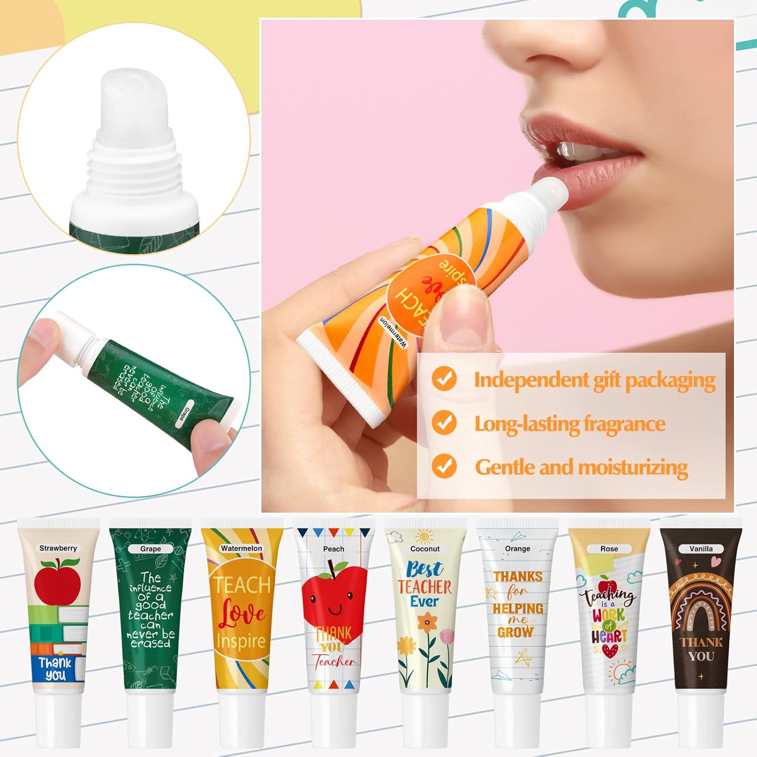 24 Pcs Teacher Appreciation Moisturizing Gifts Lip Balm Bulk for Dry Cracked Lips Lip Balm Gifts Christmas Favor Stocking Stuffers for Teacher Women Men Employee Coworkers Team