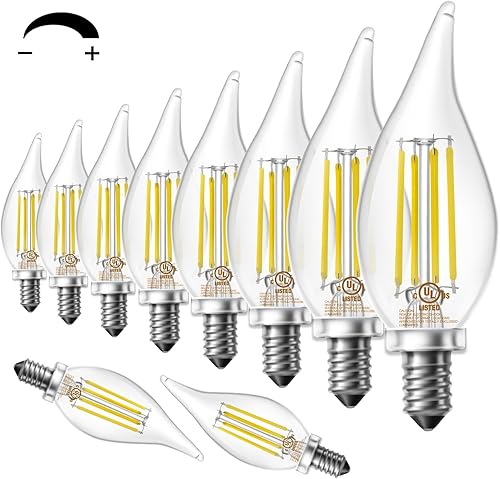 DAYBETTER Bombillas de candelabro E12 equivalente a 60 W, bombilla LED regulable, luz blanca diurna 5000K, bombillas de lámpara de araña de