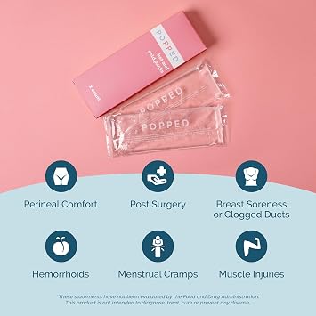 Popped New Mom Care Bundle & Baby Shower Gift Set - Peri Bottle, Witch Hazel Foam, Organic Nipple Balm, Hot/Cold Packs (2 Count) | Postpartum Essentials Bundle