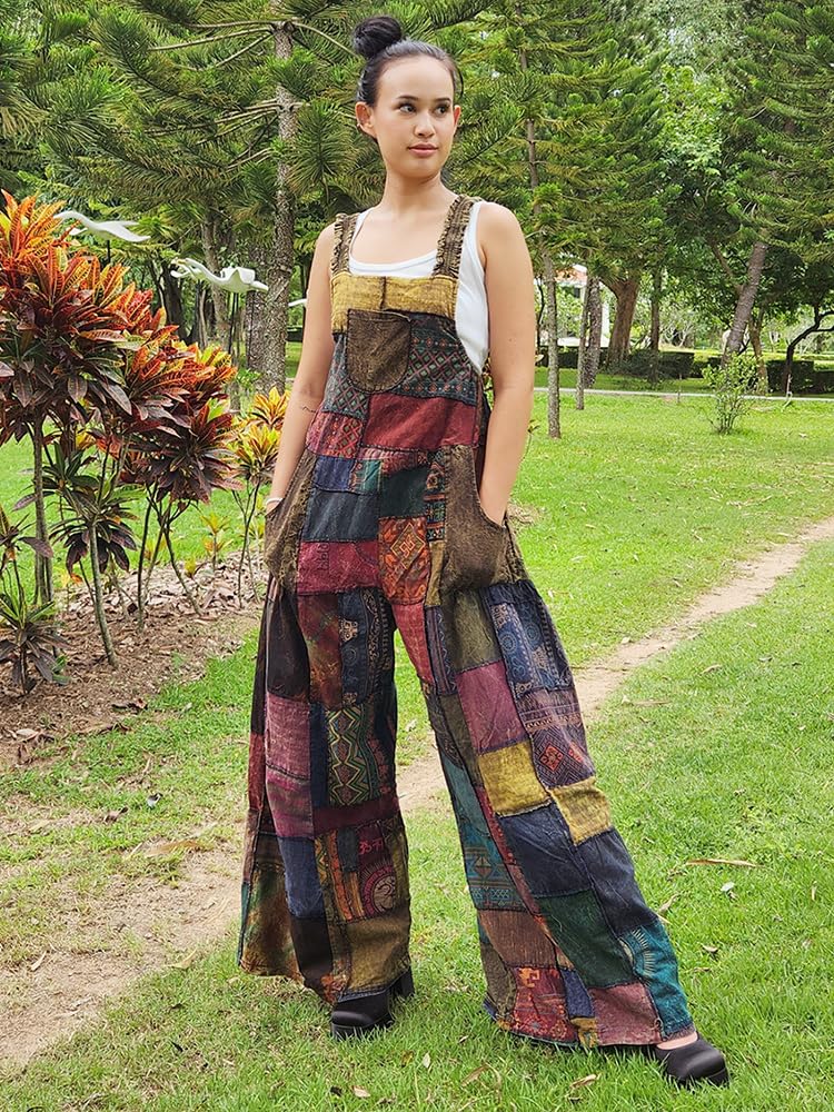 Patchwork Jeans Overall Jumpsuit Jumper Hippie Hose Latzhose für Damen