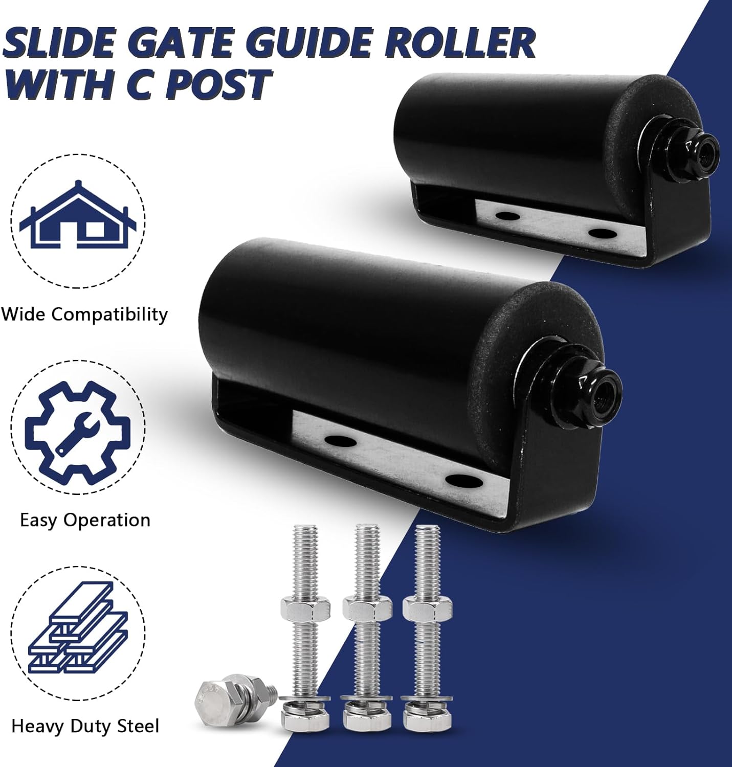 2Pack Slide Gate Guide Roller with C Post Welded Bracket, Hard Nylon Sliding Rolling Gates Guider, Heavy Duty Sealed Ball Bearing Side Roller Assembly (6 Inches - Type B- 2 Pack with Screws)