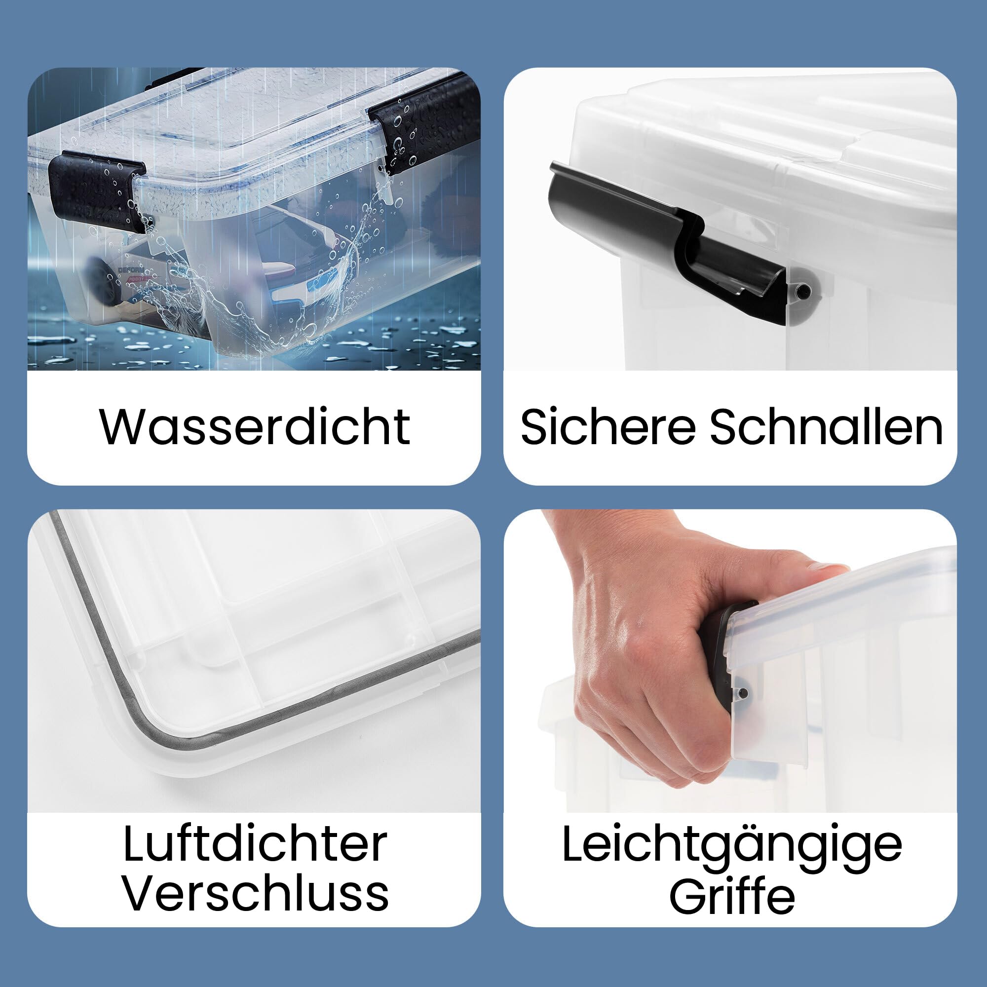 Iris Ohyama, Luftdichte Kunststoffbox mit Deckel und Verschlussklammern, 30L, 1er Set, BPA-frei, Schuppen, Wohnzimmer, AT-LS, Klar