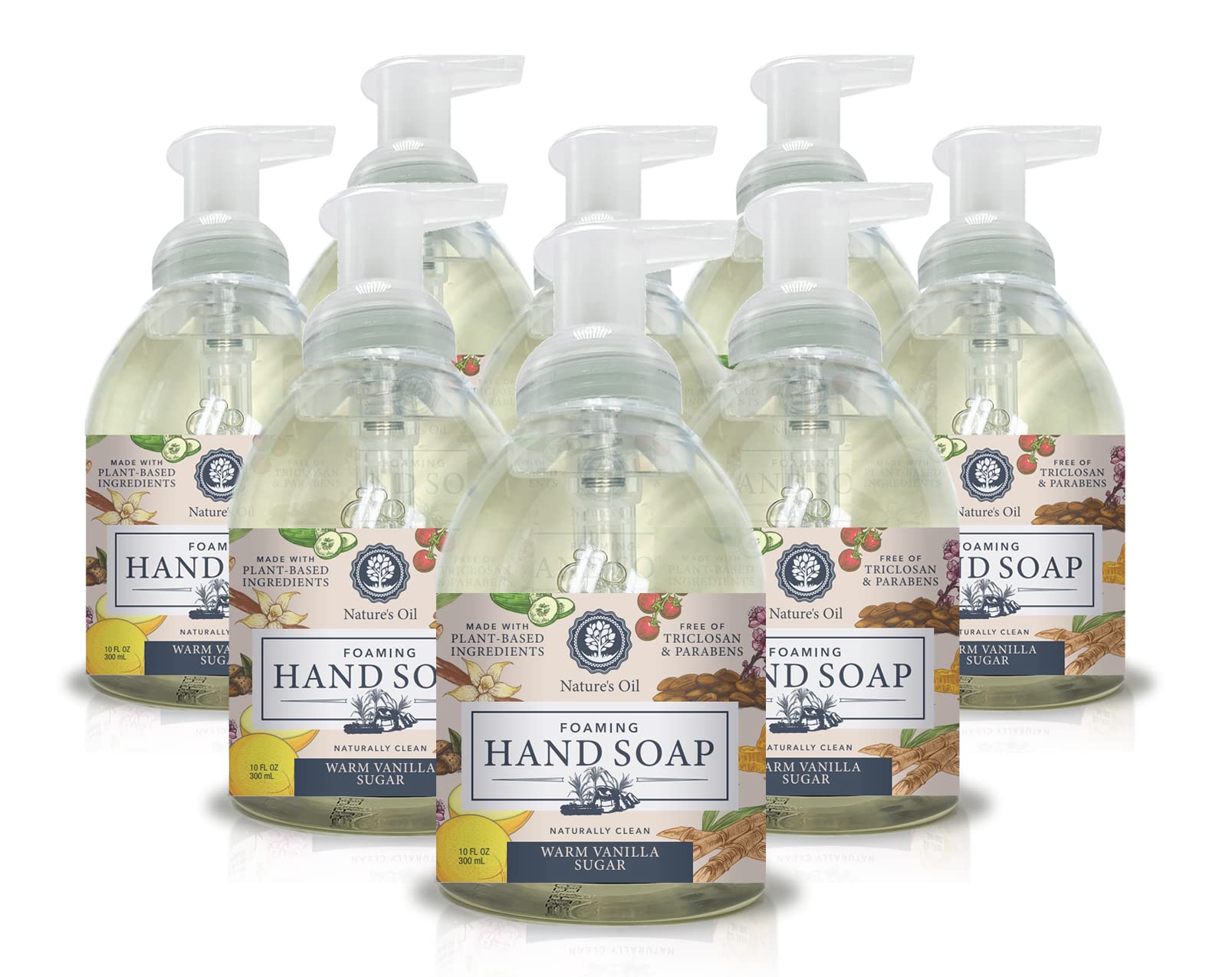 Nature's Oil Foaming Hand Soap, Warm Vanilla Sugar, 10 Fluid Ounces (Case of 8)