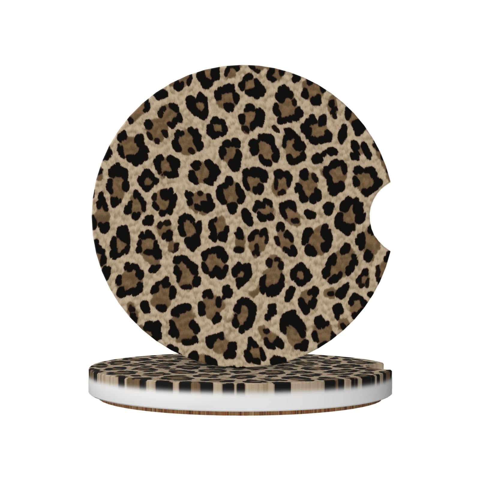 Leopard Pattern Natural Color Ceramic Coasters,2pcs