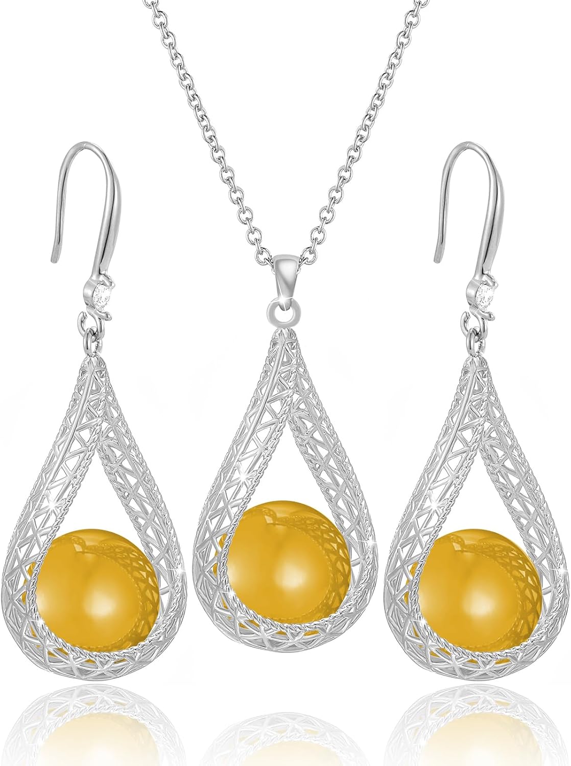 Big Pearl Necklace and Earring Sets for Women Glod Plated Jewelry Set