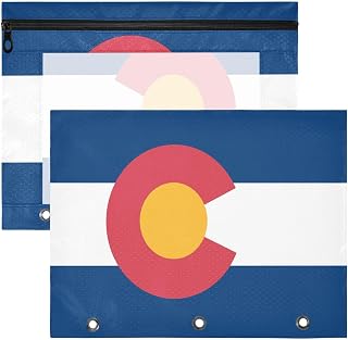 Cosmetic Bag Portable 3 Hole Pocket for A4 Paper Letter 2 Pack Teacher College Supplies Colorado State Flag Co Blue Red