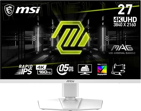 MSI MAG 274URFW 27 Inch UHD Gaming Monitor - 3840 x 2160 Rapid IPS Panel, 160 Hz - 05ms (GtG, Min), 133percentage sRGB Colour Gamut, Frameless Design, VESA DisplayHDR 400