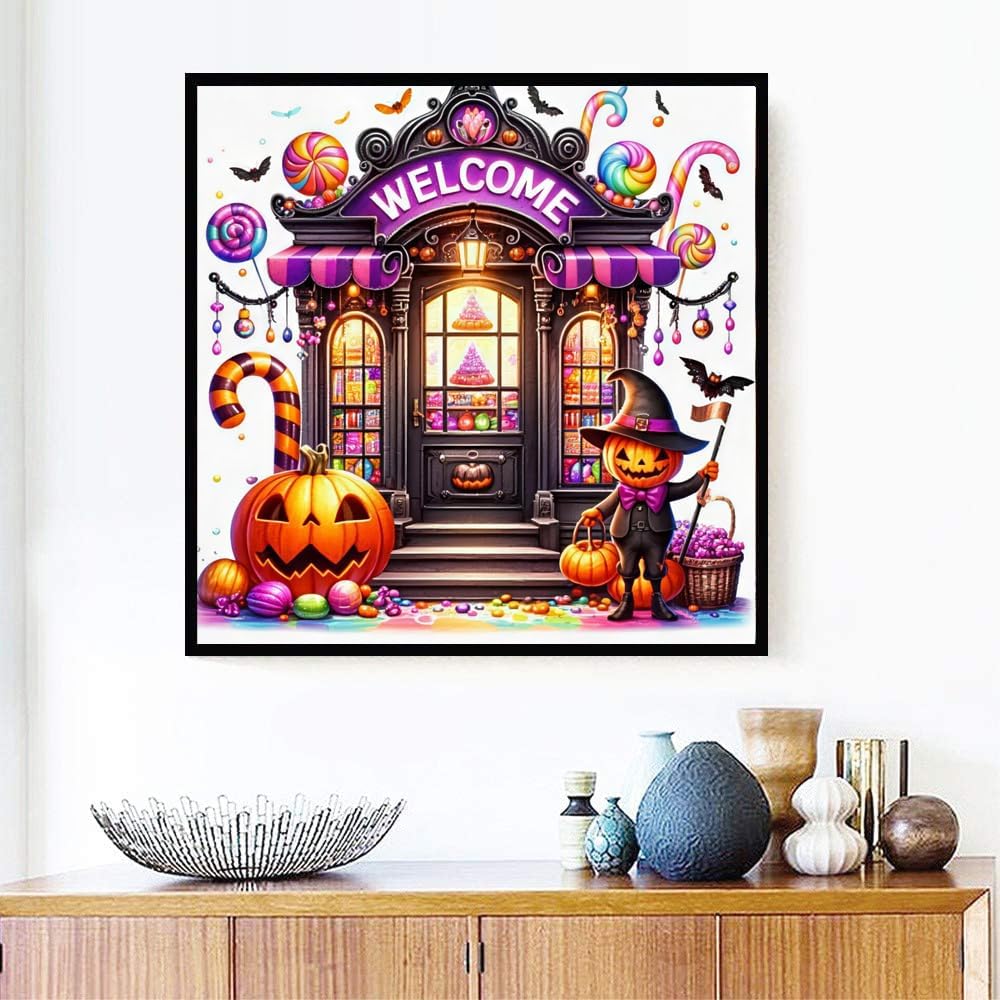 MjhRcll Halloween Diamond Art Kits for Adults,Halloween Store Diamond Painting Kits for Beginners,Diamond Dots Gem Art for Holiday Wall Decor 14X14 Inch image 3