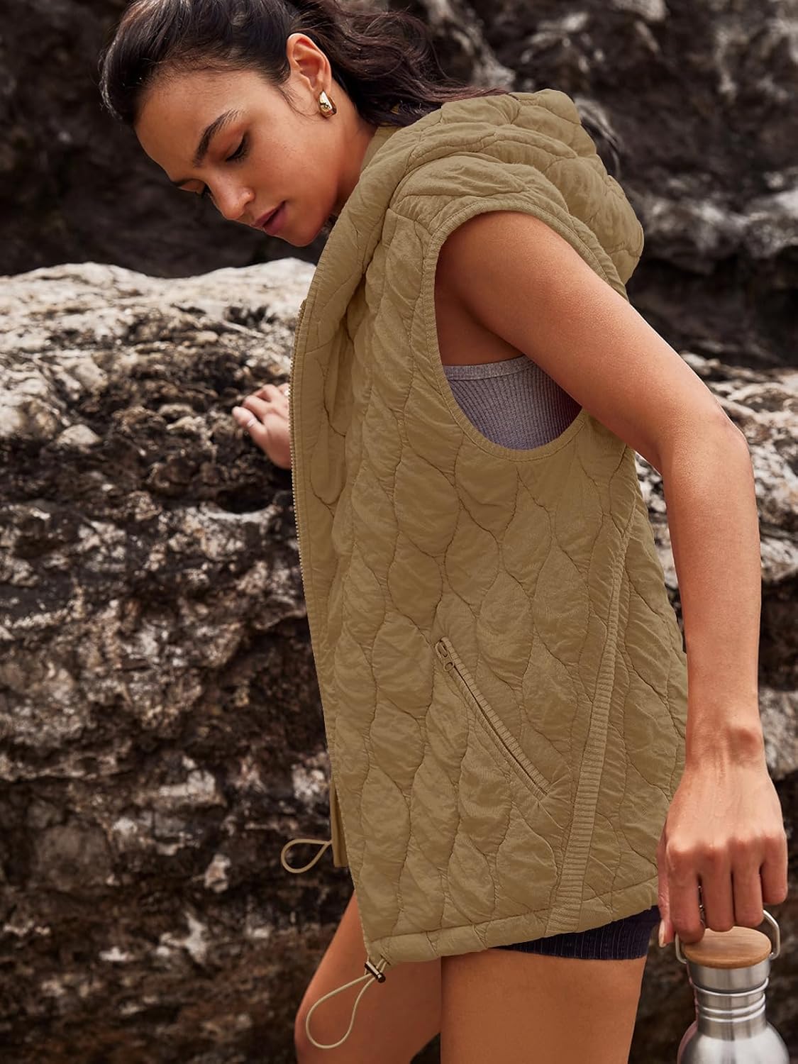 SENSERISE Womens Oversized Puffer Vest Sleeveless Quilted Jacket Zip Up Hooded Puffy Vest Winter Coats with Pockets - Image 4