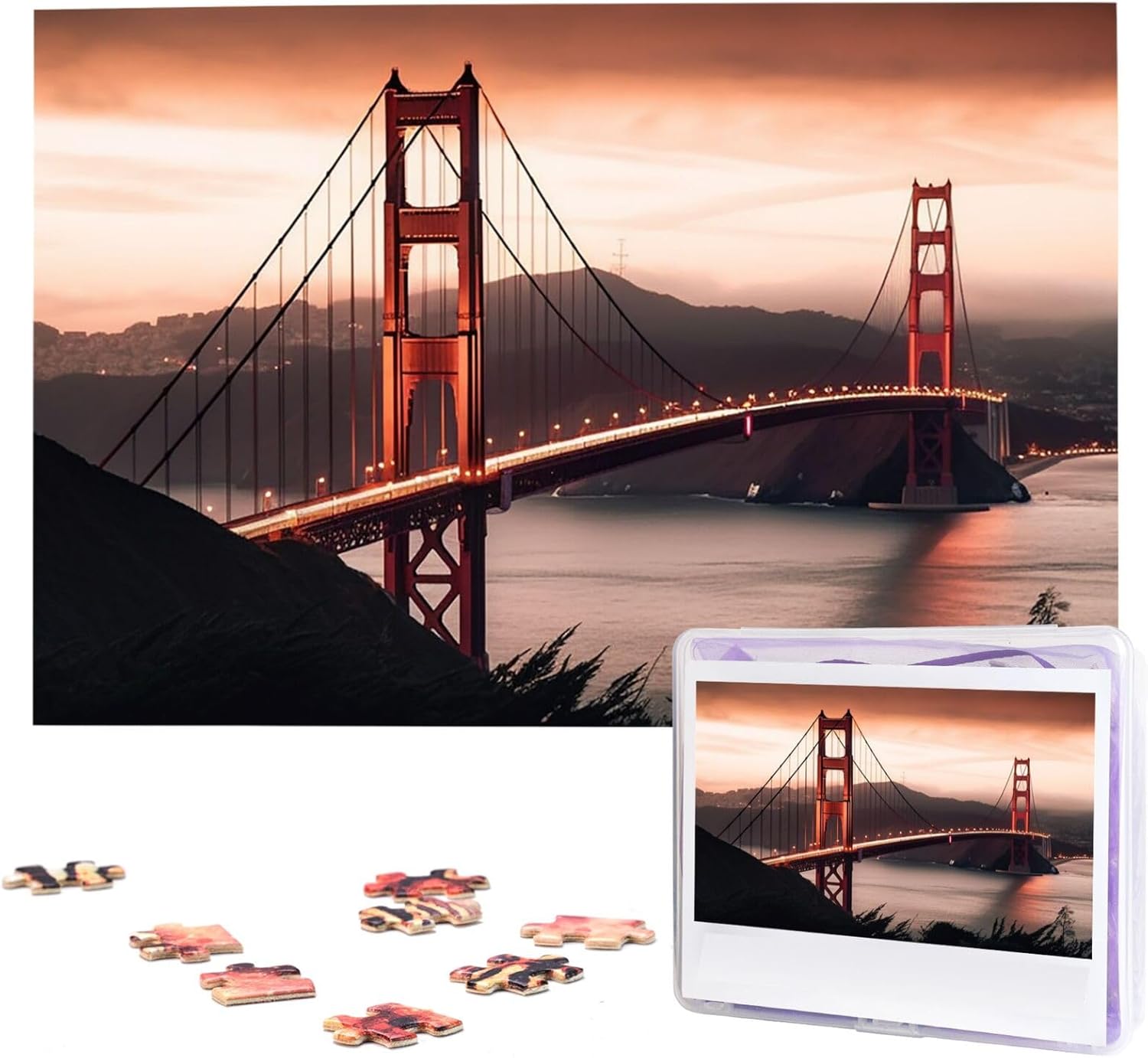 Wooden Puzzle Golden Gate Bridge Jigsaw Puzzles 1000 Pieces for Adults Personalized Picture Puzzle Photo Puzzle for Adult Family Wedding Graduation, Puzzles Gifts
