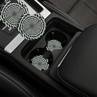 Spiral Optical Illusion GIF Car Coasters for Cup Holders, 2 Pack Car Cup Holder Coasters, 2.7 Inch Anti Slip Insert Drink Coaster Car Cup Mat with Finger Notch, Car Interior Accessories