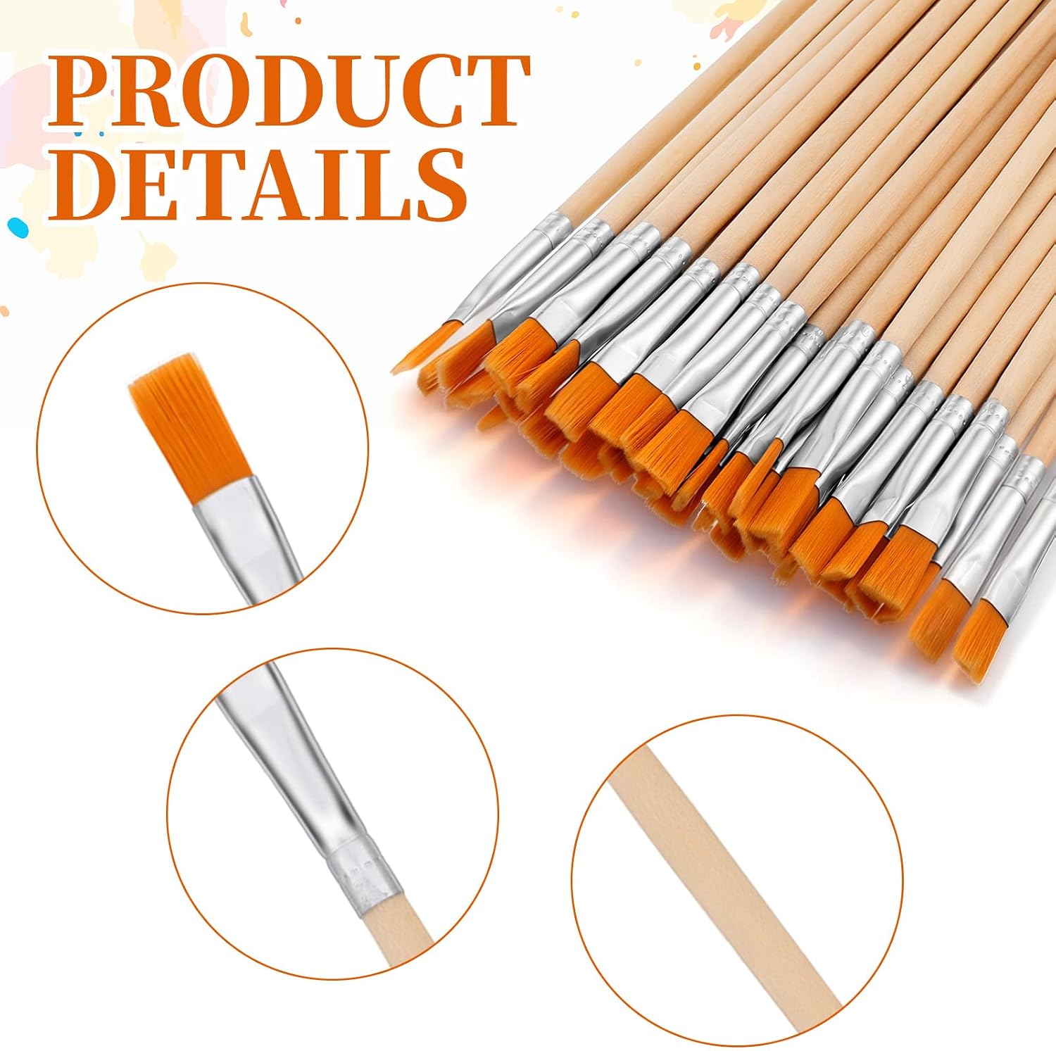 40 Pcs 9mm Wide Flat Paint Brushes Wooden Handle Thin Paint Brush Small Paints Brushes for Crafts for Painting Cleaning Glue Application DIY Projects Acrylic Watercolor Oil Crafts Face Body Art