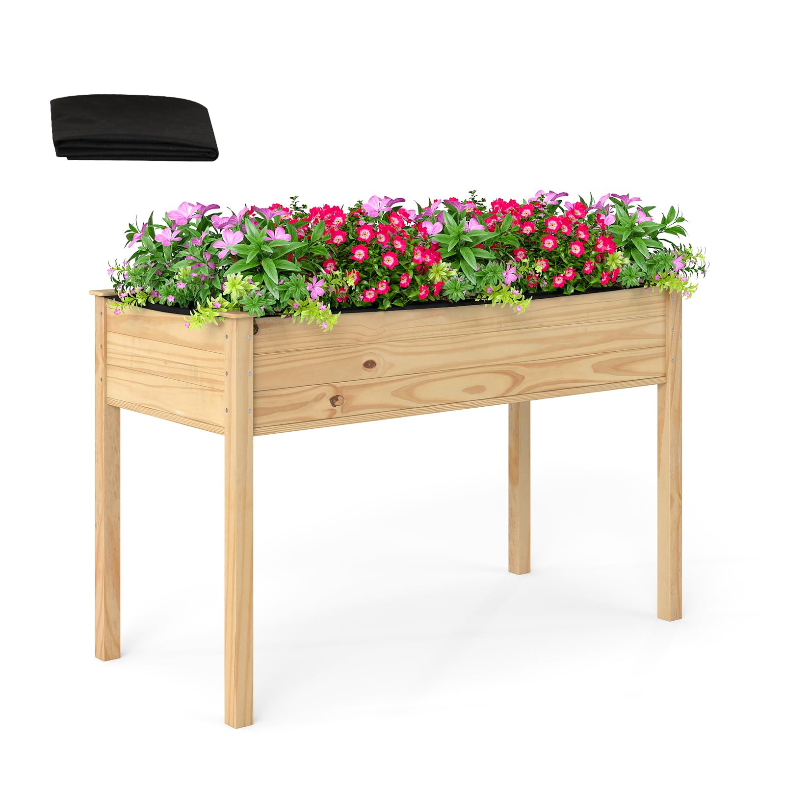 Raised Garden Bed, Elevated Wood Planter Box with Liner, 47"x23"x30" Freestanding Raised Bed for Indoor Outdoor Plants, Vegetables Flower Herbs Fruit Gardening