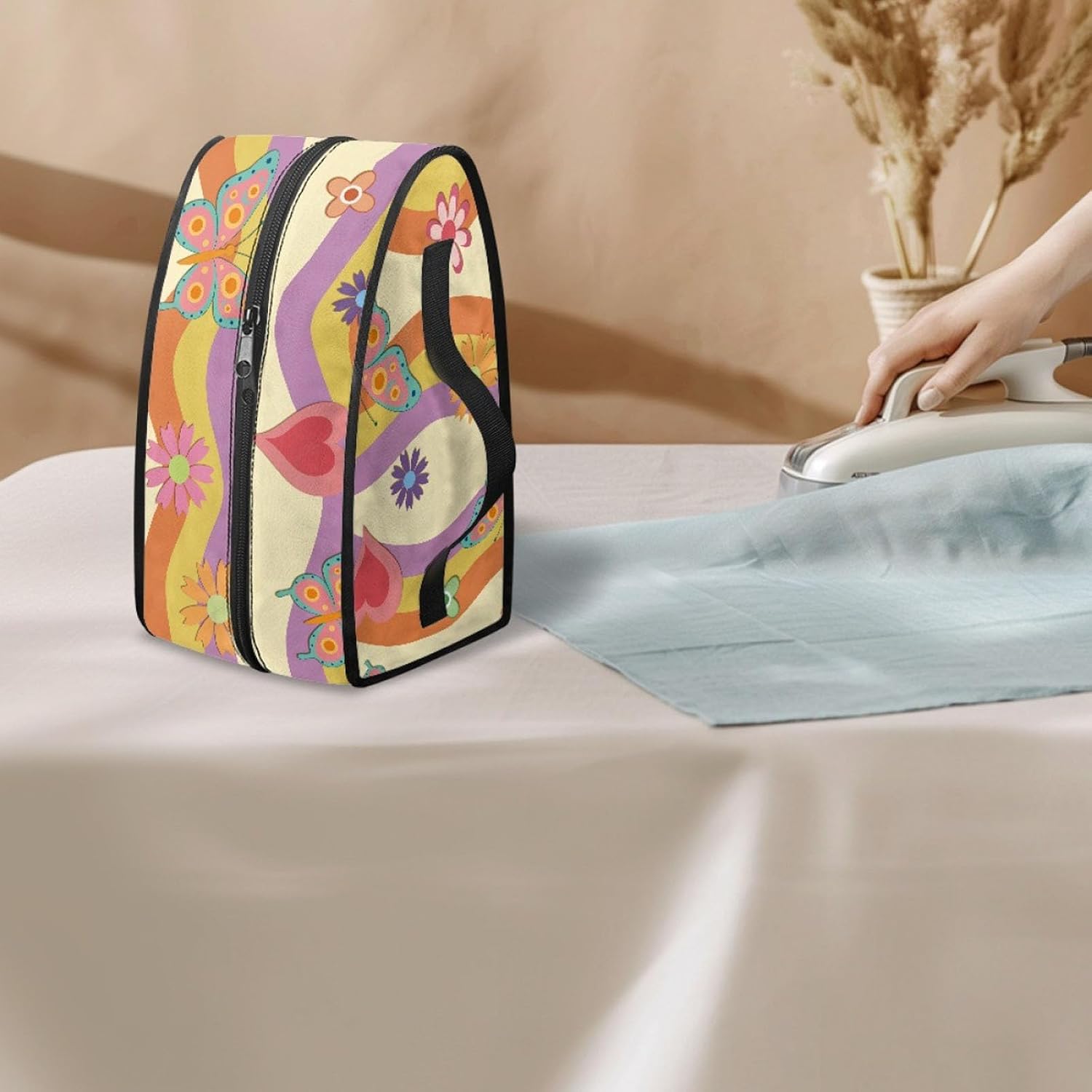 Iron Storage Bag with Zipper, Vintage Flower Print Iron Case, Portable Travel Steamer Carrier Bag with Handle Handheld, Home Appliance Storage for Ironing Tools, Polyester Shell image 5