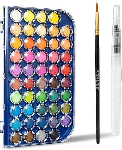 Juego de pintura de acuarela, 48 colores, pintura de acuarela no tóxica con un pincel, recargable, bolígrafo y paleta de pincel de agua, juegos de