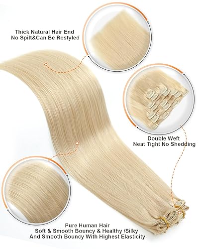 Miniatura 3 de Missme Extensiones de cabello humano real con broches, 18 pulgadas, 4.23 oz, 7 unidades, 16 clips, 100 % cabello humano real rubio platino para mujer