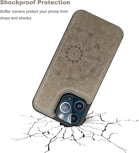 Miniatura 6 de Vaburs Funda compatible con iPhone 13 Pro Max con tarjetero y diseño de mandala en relieve, de piel sintética, doble botones, a prueba de golpes,