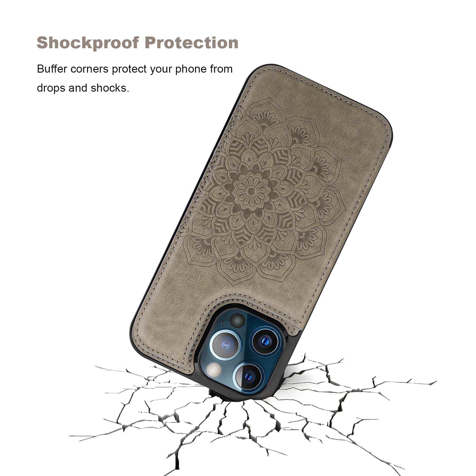 Vaburs Funda tipo cartera compatible con iPhone 13 Pro Max con tarjetero, patrón de mandala en relieve, piel sintética, botones dobles, a prueba de golpes, para soporte magnético para coche de 6.7