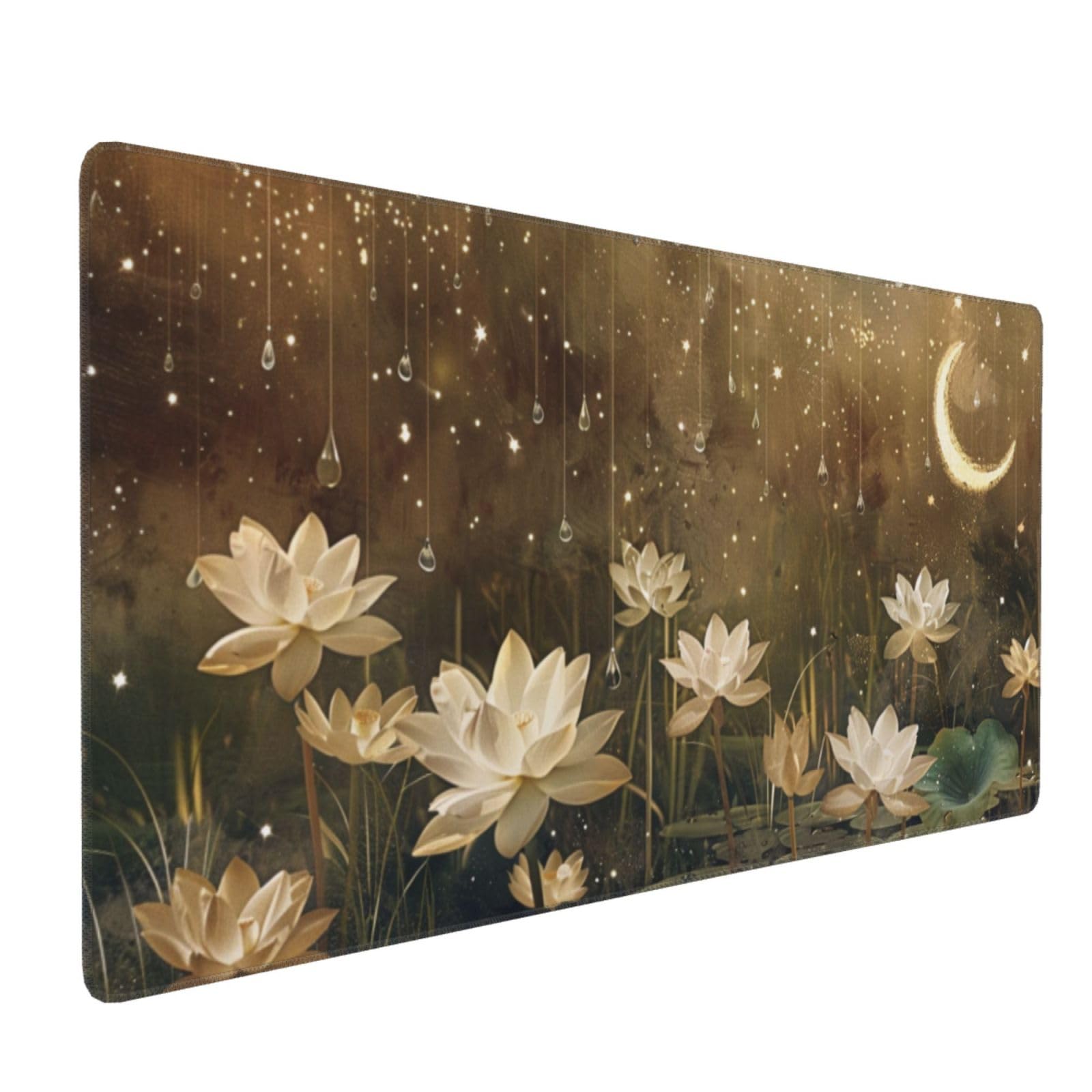 Duża podkładka pod mysz lotos, podkładka pod mysz z księżycem XXL 1200 x 600 x 3 mm, akcesoria biurowe z antypoślizgową podstawą, lepsza szybkość i precyzja gładka powierzchnia do komputera,