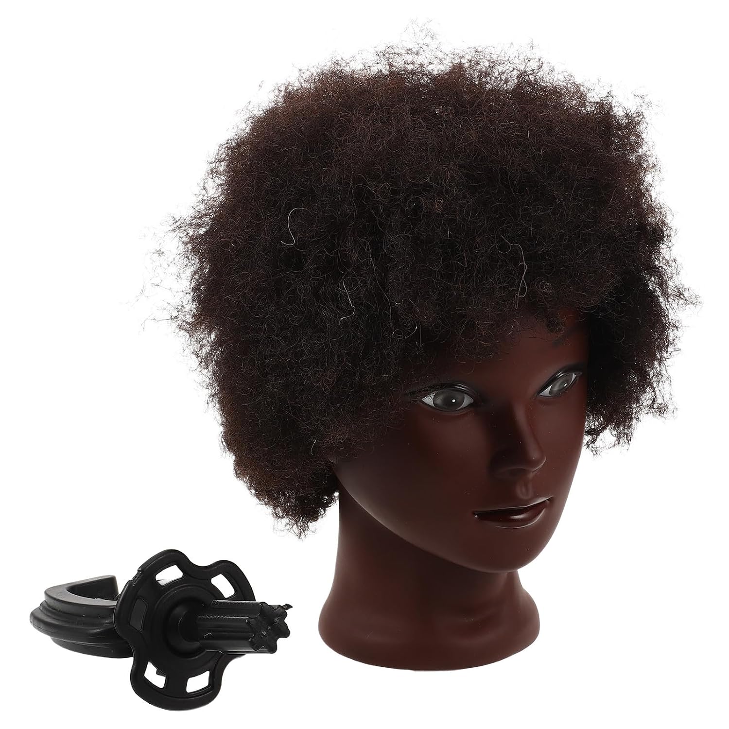 OSALADI Afro Hair Mannequin Head with Clamp Stand for Braiding and Styling, Dark Skin Textured Hair Training Model Resistant to Excessive Shedding, for Barber Training and Classroom Demos
