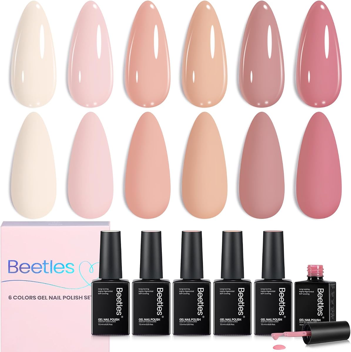 Beetles Nude Gel Polish, 6 Colors Nude Pink Vanilla Cloud Collection | Netrual Nail Colors Soak Off Nail Art Manicure Salon Uv Led DIY at Home