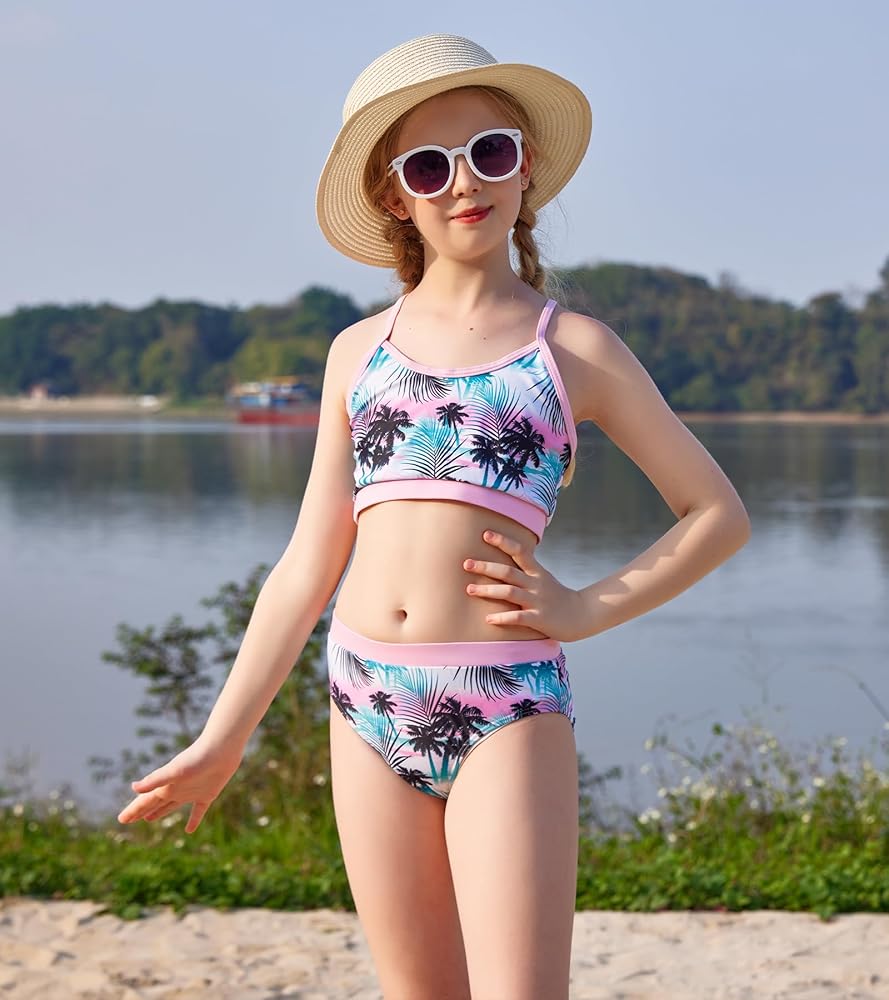 Amazon.com: Palm Tree Rash Guard Set - 3-Piece Swim Suit for Girls