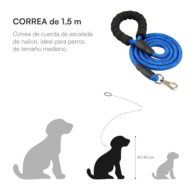 Foto 4 de 6 de Correa para perros de 1,5 m, correa con cómodo mango acolchado de esponja e hilos reflectantes
