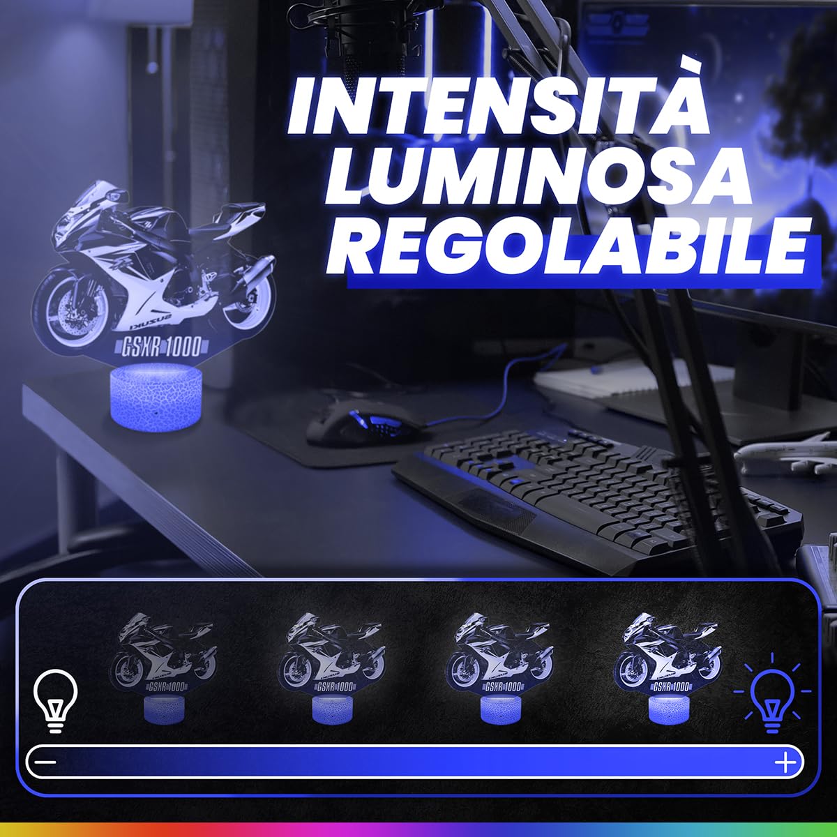 Lampephoto.fr - Lampada 3D Moto Gsxr S Decorazione Motard, Idea Regalo Uomo oggetto Moto Gsxr S Luce Notturna per Adulti Decorazione Camera, Idea Regalo Originale per Uomo A Natale, Illusione 3D Led
