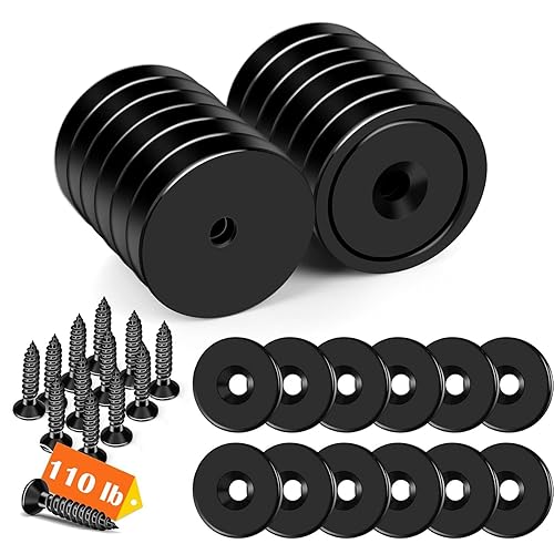 Miniatura 8 de DIYMAG 4 imanes de neodimio con base redonda de neodimio, imanes fuertes de tierras raras con agujero avellanado resistente y tornillos inoxidables