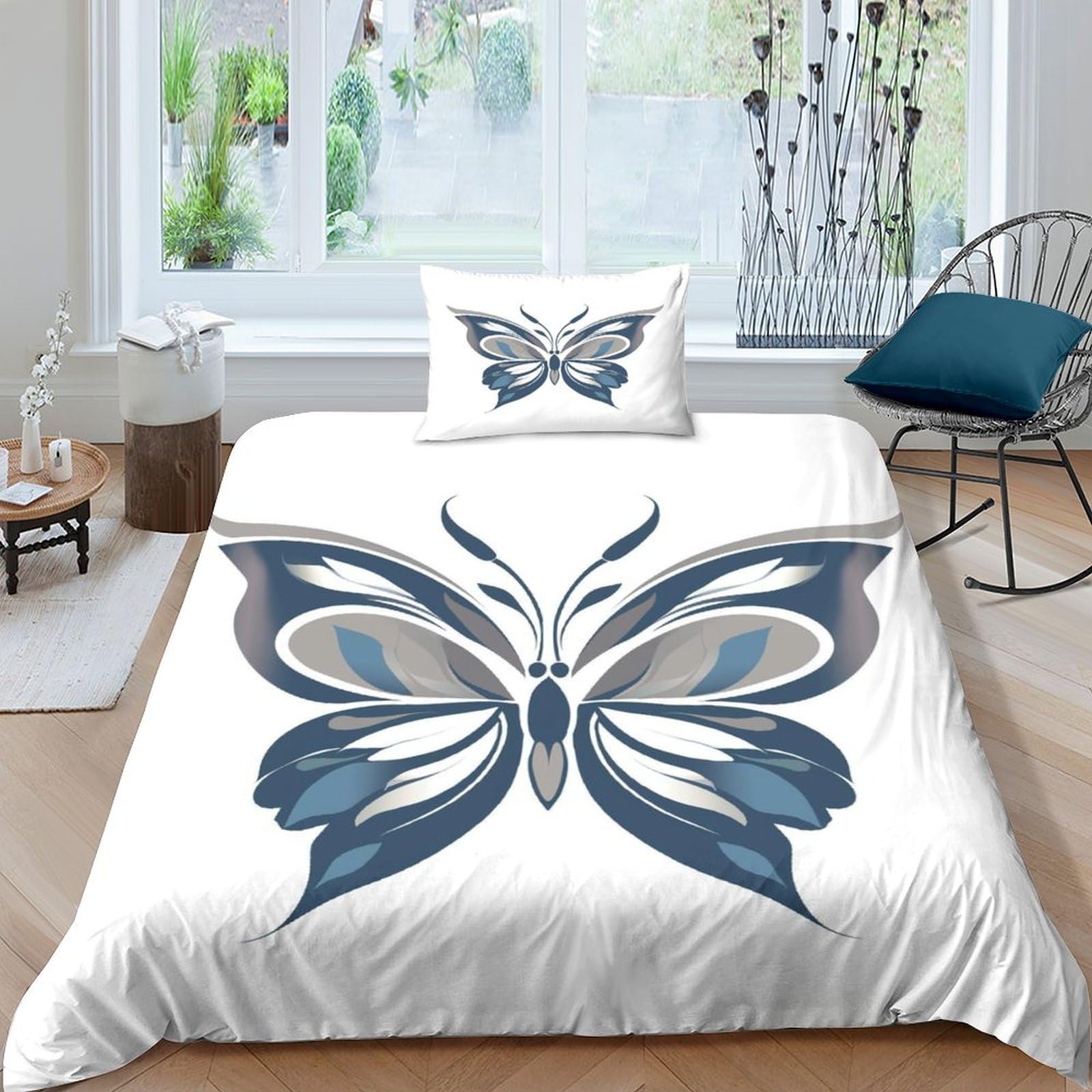 Housse de couette respirante en microfibre super douce motif papillons 3D