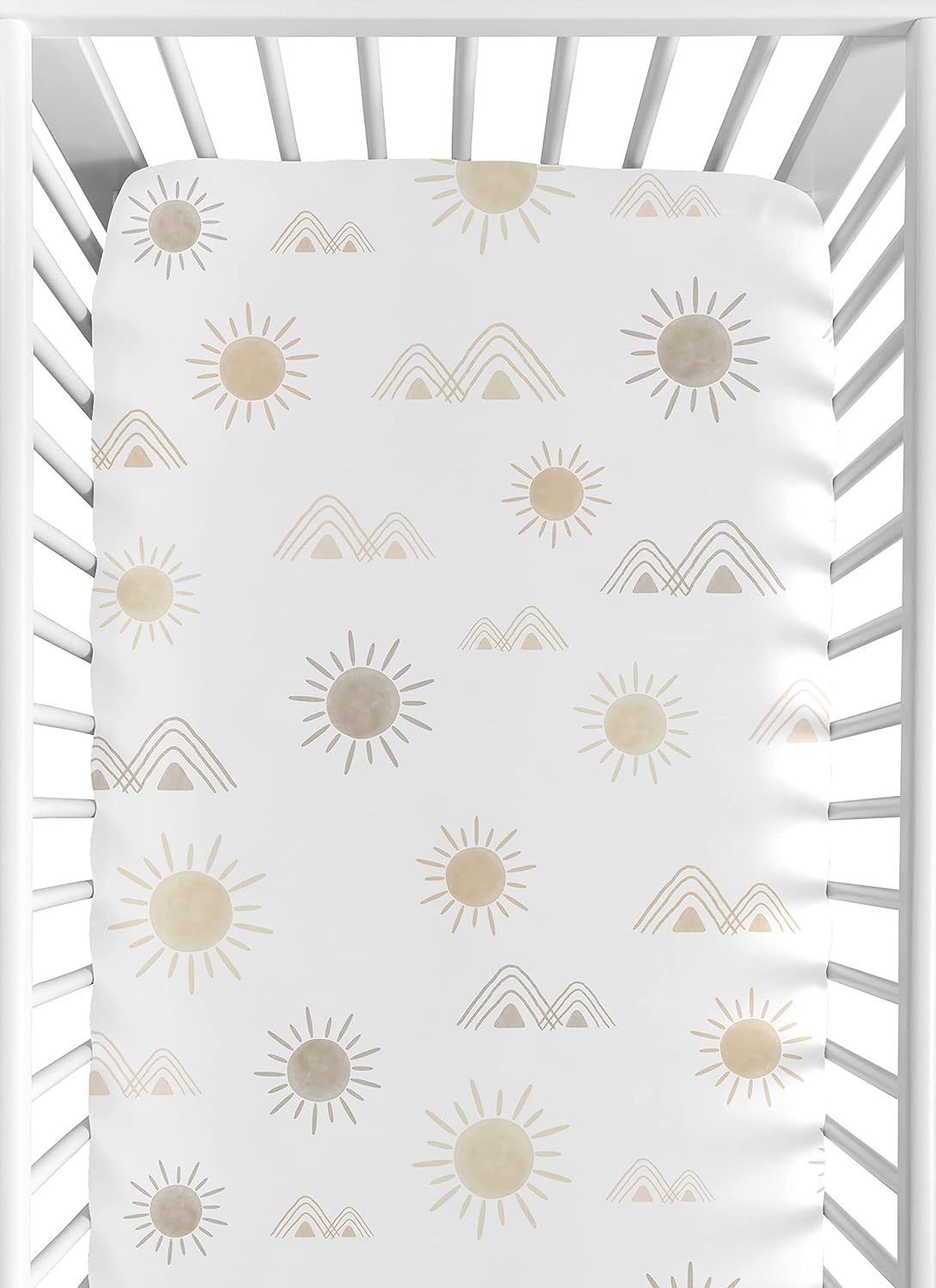 Sweet Jojo Designs Fitted Baby Crib Sheets (Taupe Boho Desert Sun) for Girls, Infant Nursery, Toddler Room - Standard Size (Bohemian, Watercolor Mountains, Southwest, Outdoors, Minimalist Geometric)