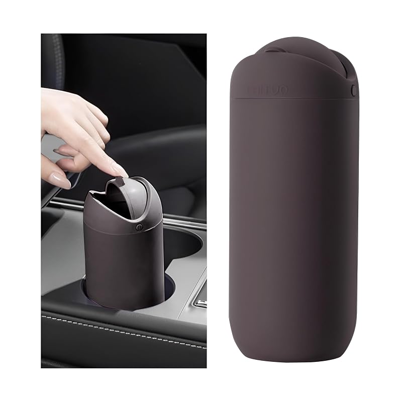 Lixeira automotiva de silicone com tampa para porta-copos, 900 mL, cor Café, KHGUZ
