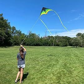 Mint\'s Colorful Life 3 Pack Delta Kites for Kids & Adults, Extremely Easy to Fly Kite, Best Kite for Beginner(Green & Yellow & Blue)