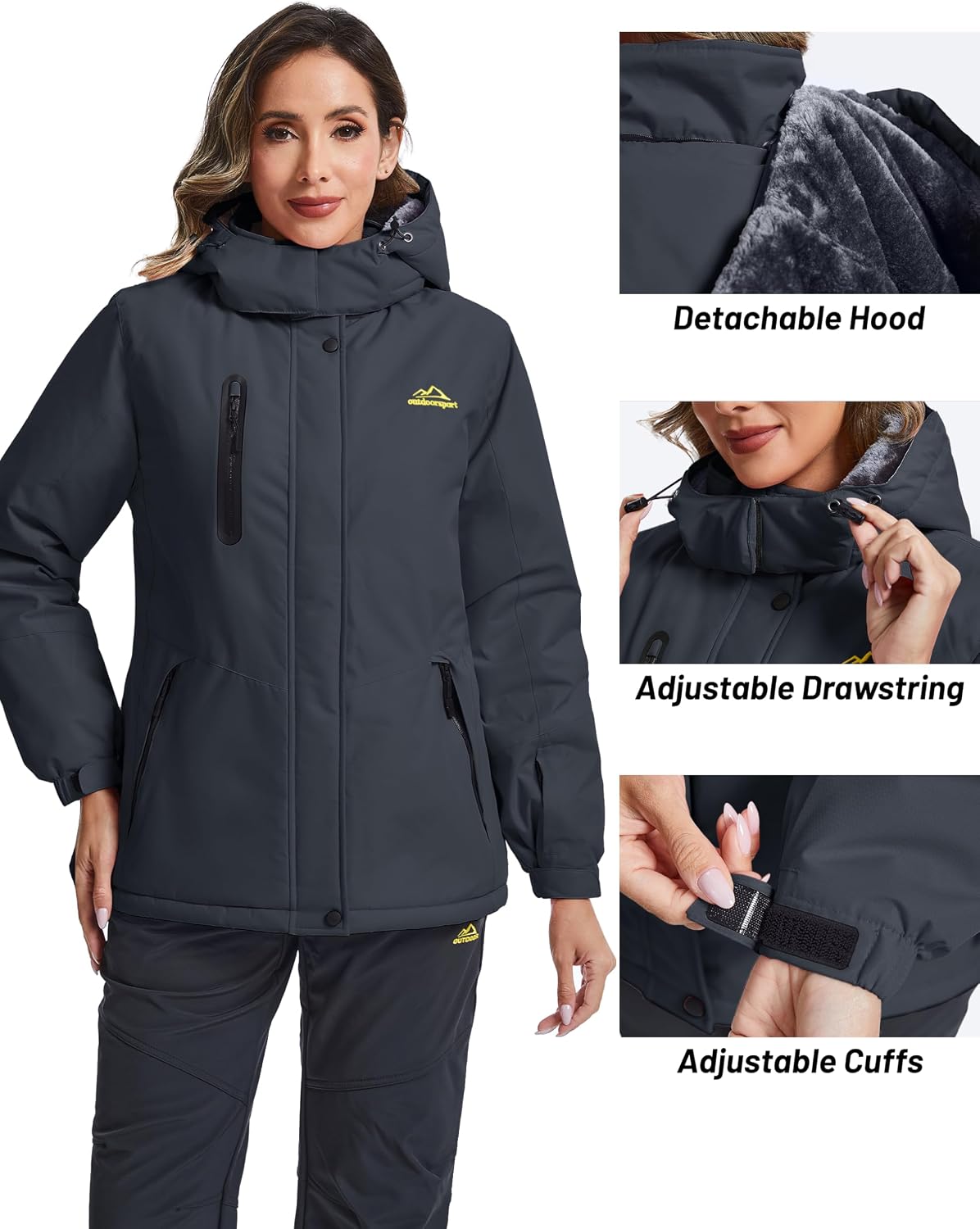 TACVASEN Women's Waterproof Winter Jacket Ski Hooded Insulated Jacket Fleece Warm Snow Outdoor Rain Windbreaker