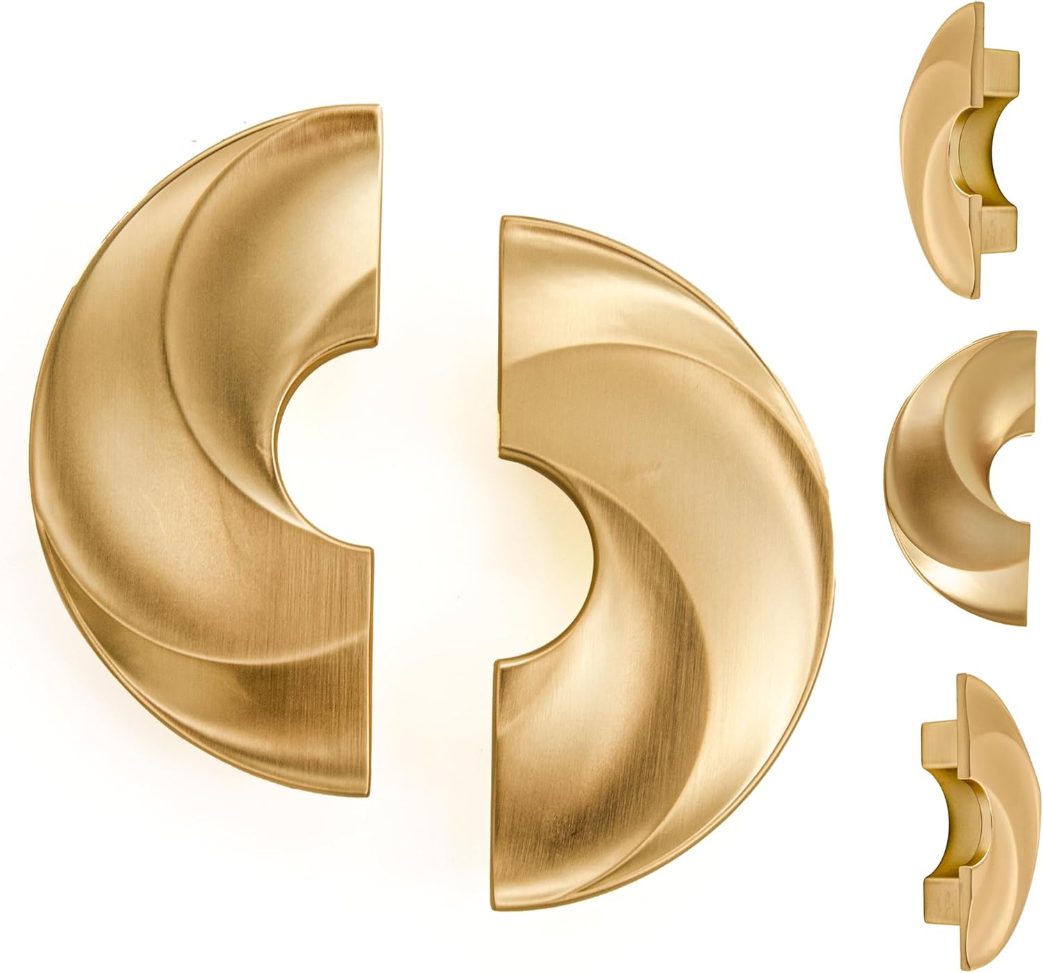 2 6-Pack 1/2" C-C Double-Hole Gold Drawer Pulls,Semicircle Kitchen Cupboard Cabinet Knobs and Handles, Brushed Gold Finish，Half Moon Furniture Hardware with Mounting Screws