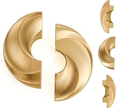 2 6-Pack 1/2" C-C Double-Hole Gold Drawer Pulls,Semicircle Kitchen Cupboard Cabinet Knobs and Handles, Brushed Gold Finish,Half Moon Furniture Hardware with Mounting Screws