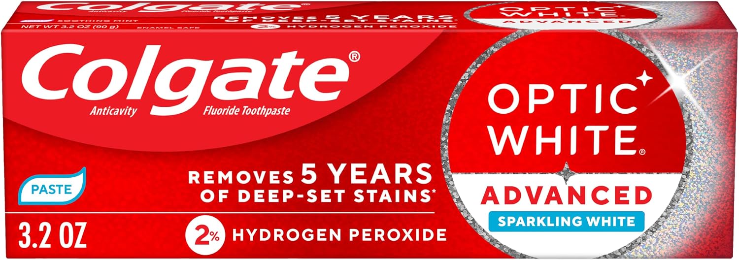 Colgate Optic White Advanced 2% Hydrogen Peroxide Toothpaste, 3.2 oz