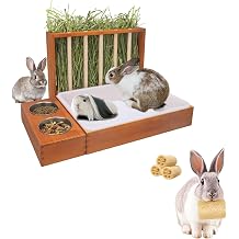 BESNEW 3-in-1 Upgraded Rot Resistant Rreatment Rabbit Hay Feeder with Litter Box+3 PCS Rabbit Chew Toys