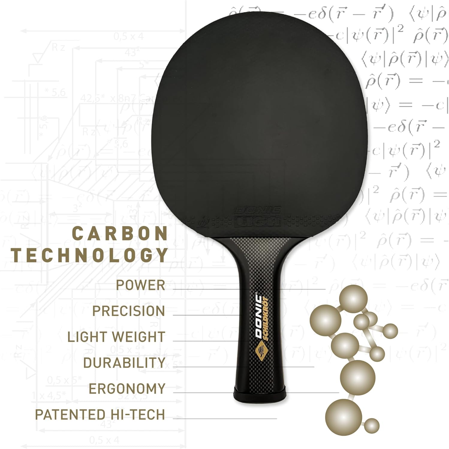Donic-Schildkröt CarboTec Table Tennis Bat Concave ITTF Rubber 20% 50% and 100% Carbon Selectable