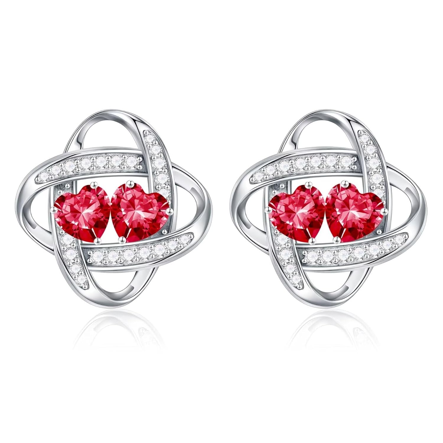 Iefil Double Birthstone Earrings for Women - 925 Sterling Silver Stud Earrings Anniversary Birthday Gifts for Women Jewelry