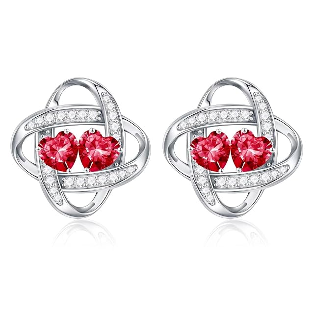 Iefil Double Birthstone Earrings for Women - 925 Sterling Silver Stud Earrings Anniversary Birthday Gifts for Women Jewelry